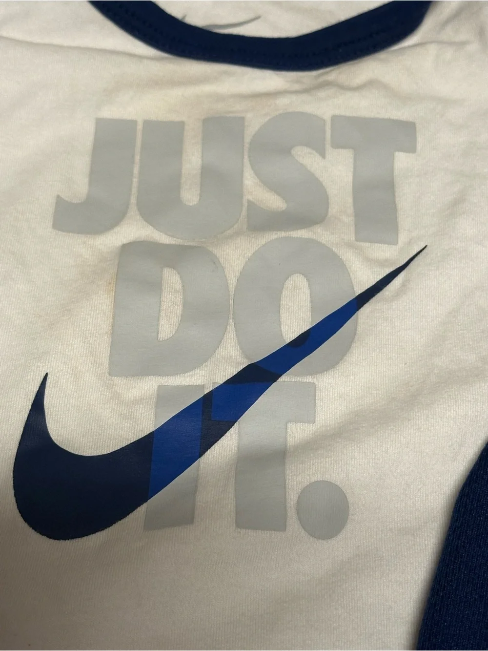 Nike White & Blue Baby 2-Piece Set - 'Just Do It.' Bodysuit & Shorts